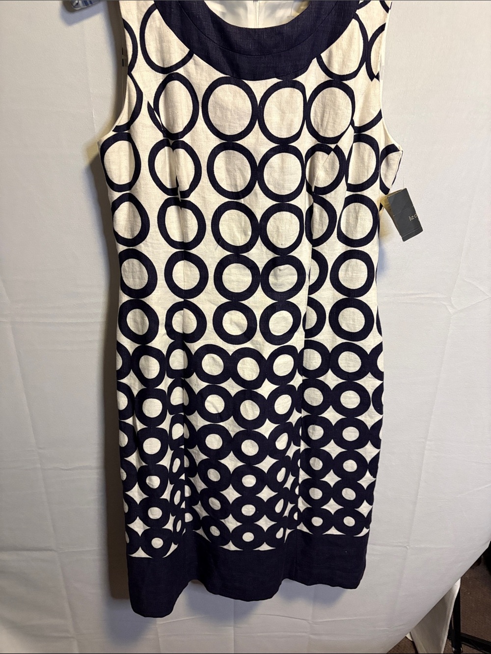 Liz Claiborne Navy & White Circle-Print Sleeveless Shift Dress nwt - Picture 4 of 12